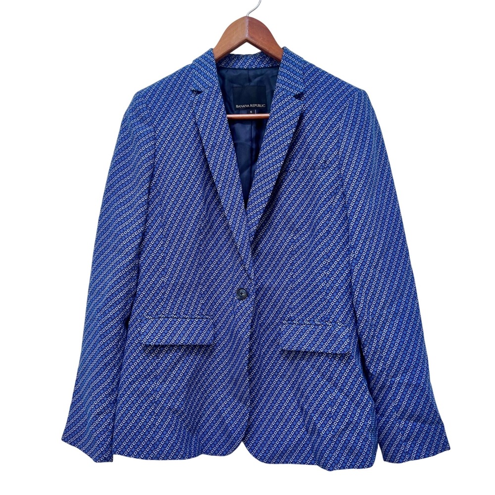 Banana Republic‎ Womens Blue Geometric Print Blazer Jacket Size 6